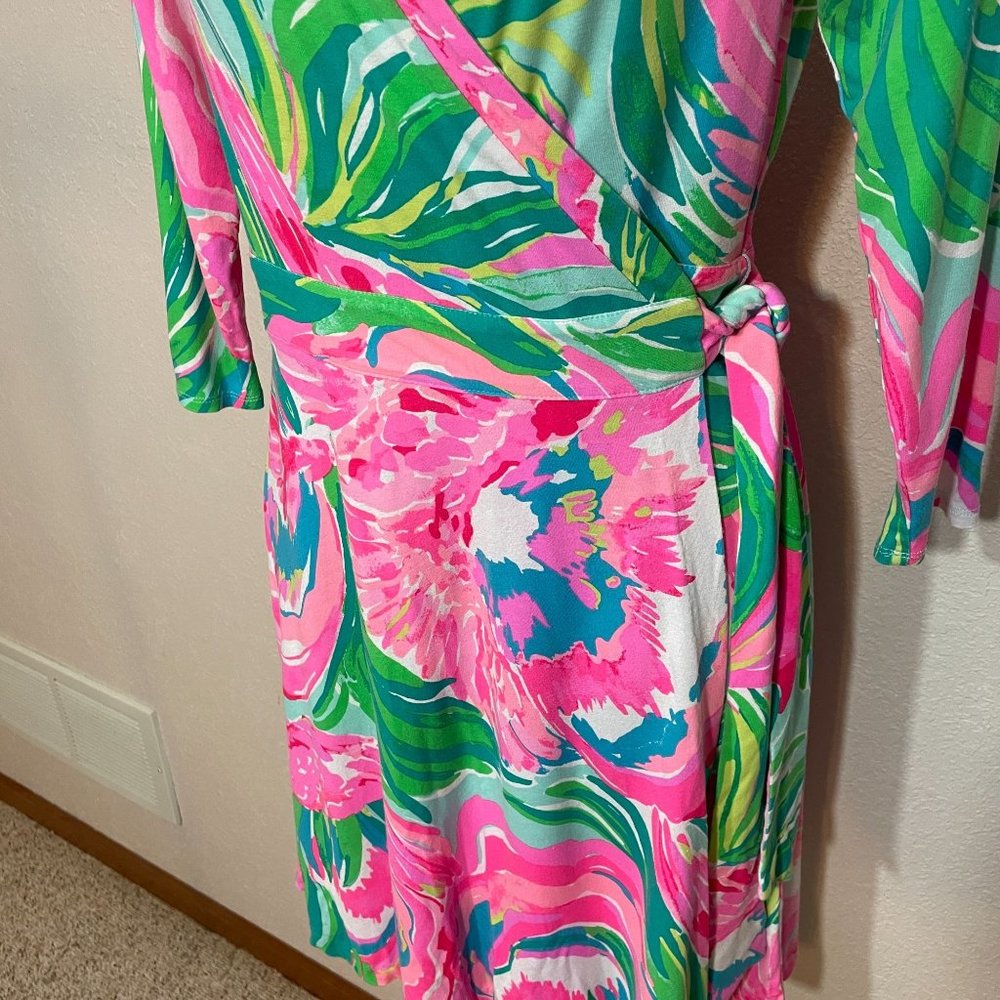 Lilly Pulitzer Womens Emilia Long Sleeve Wrap Dress Paradise Bound Serene Blue - Picture 5 of 11